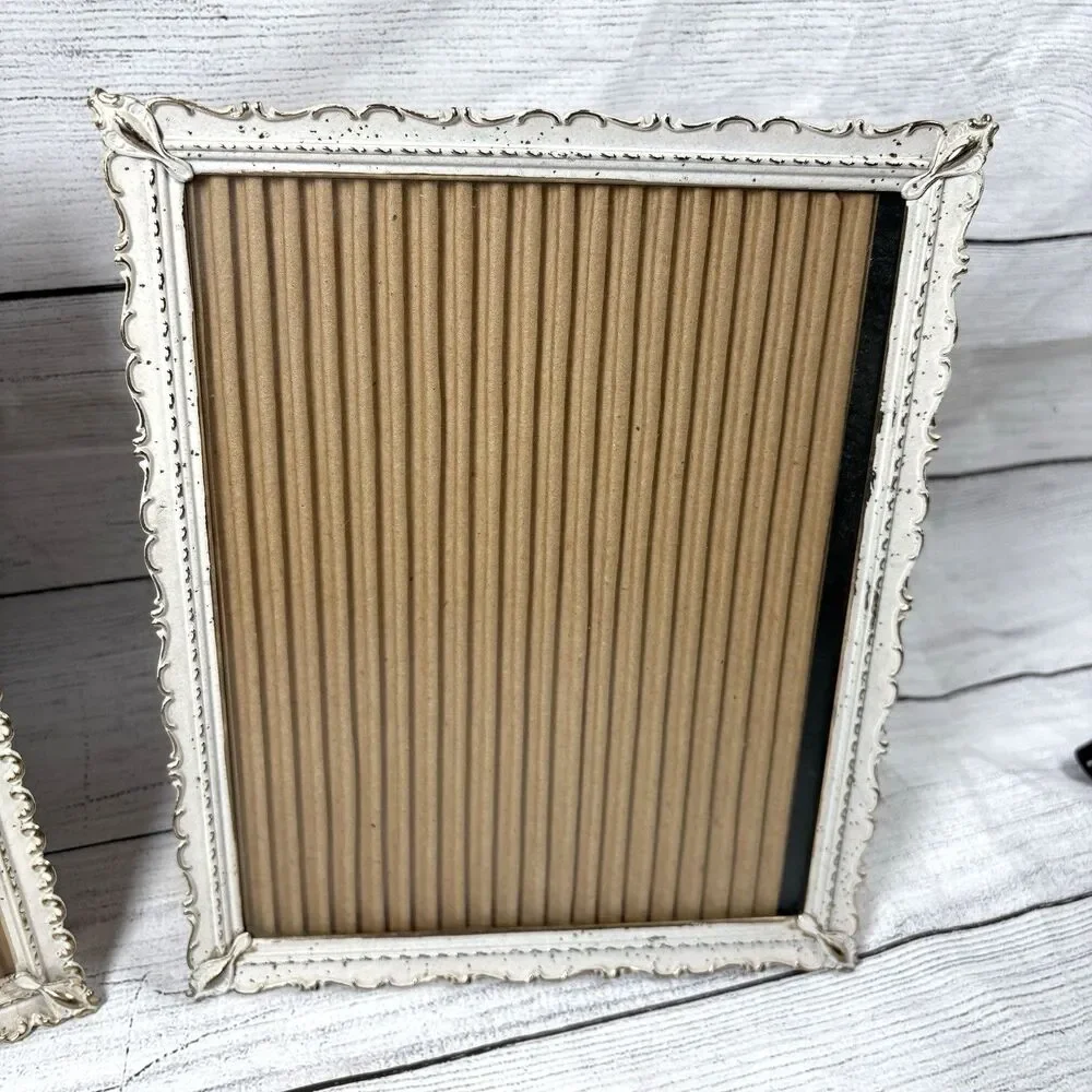 Vintage Ornate Metal Picture Frames Lot 2 8x10 White Gold Filigree MCM Regency